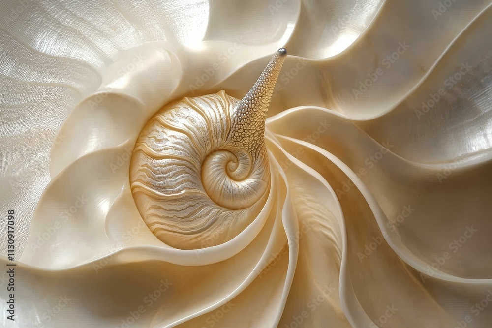 Obraz premium Spiral shell, creamy texture, swirling pattern, elegant form.