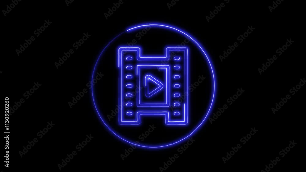 Glowing neon Movie icon isolated on black background. HD Video motion graphic animation Glowing neon Movie icon isolated on black background. HD Video motion graphic animation