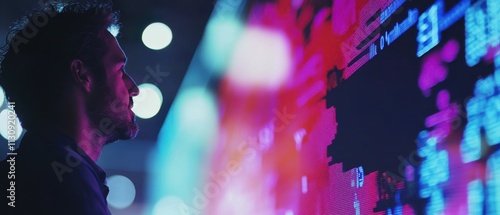 Dynamic financial district stock market display interactive data with ambient lighting