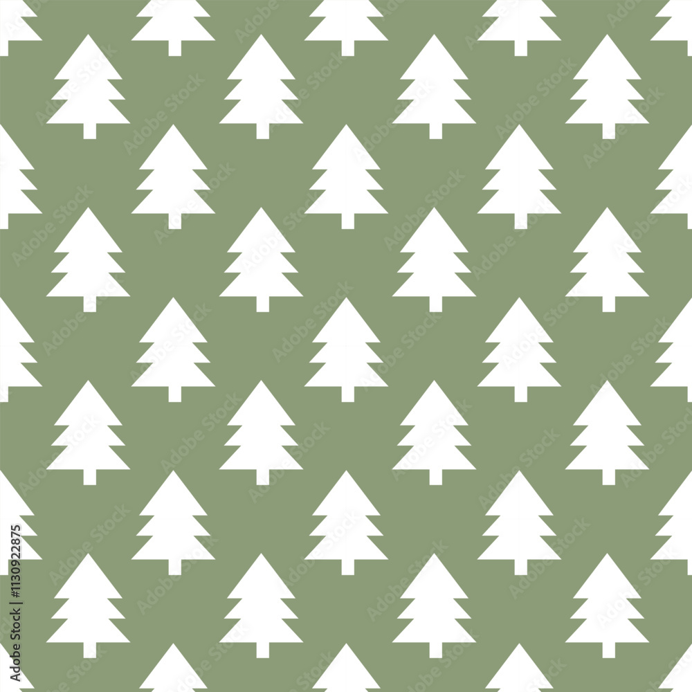 Obraz premium Seamless pattern with white tree on an olive background.