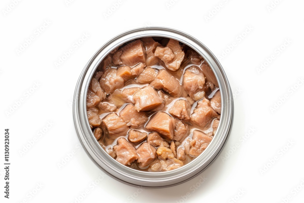 Obraz premium High quality canned cat food on a white plate viewed from above