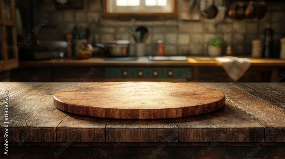 Obraz premium A Rustic wooden kitchen table, warm and inviting