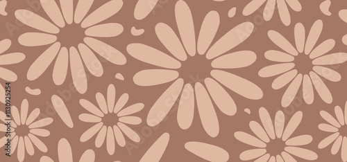 Floral seamless pattern mocha mousse color, spring flower background, daisy print, cute summer chamomile. Abstract simple monochrome. Trendy colour 2025 year. Vector illustration