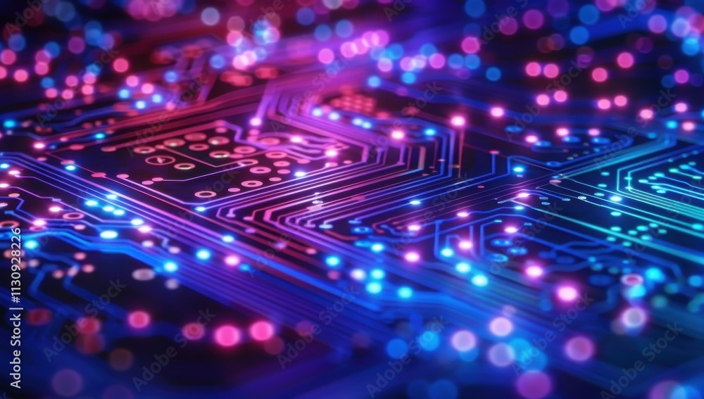 Fototapeta premium A computer chip with blue and pink lights