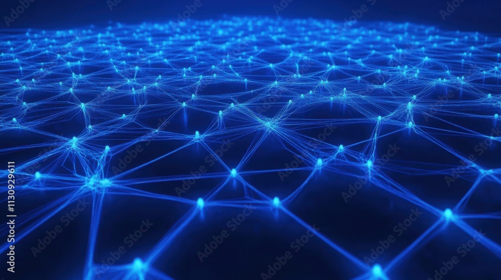 Obraz premium Abstract blue network connections creating a digital landscape of interconnected nodes.