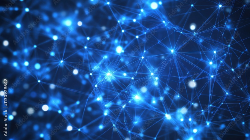 Fototapeta premium Abstract blue network connections with glowing nodes, representing technology and data flow.