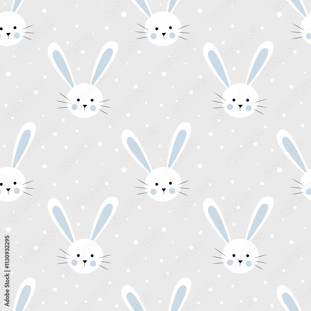 Fototapeta premium Seamless pattern with cute rabbits on a gray background