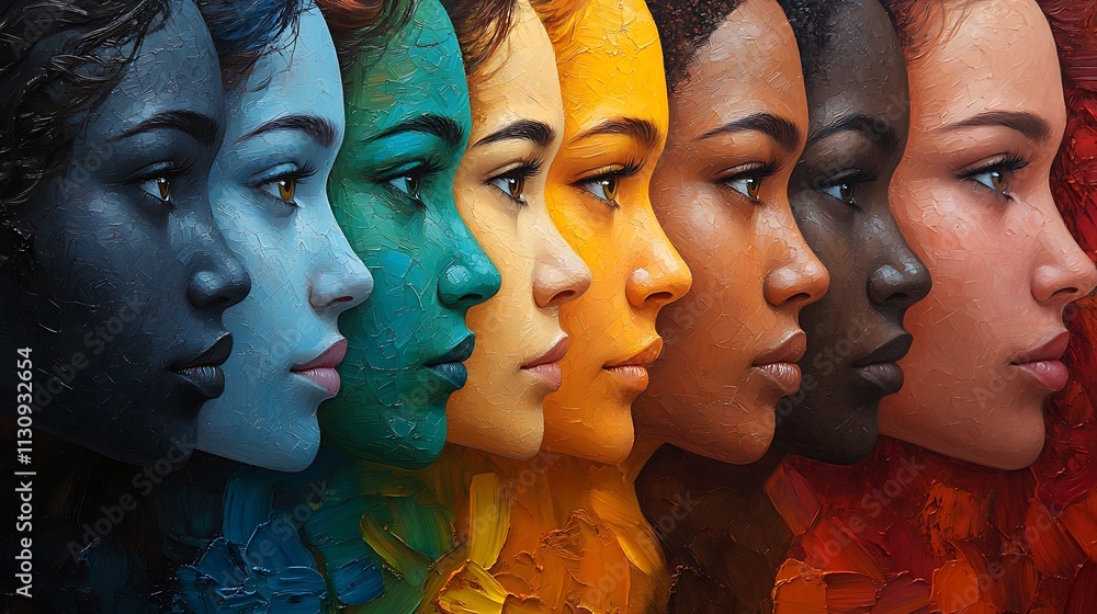 Obraz premium Colorful Women Profiles Painted Impasto Style