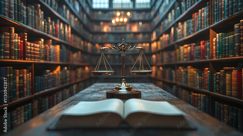 Fototapeta premium Legal Fraternity: A Book on a Table Symbolizing Justice, Law, and Education for Professional Development and Knowledge Sharing