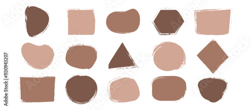 Charcoal frame mocha mousse color, coffee paint brush banner, chalk grunge texture set, border different shape isolated on white background. Trendy colour 2025 year. Vector illustration