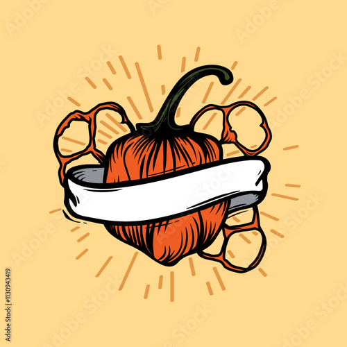 Red hot pepper logo template. Woodcut graphic of a habanero pepper.