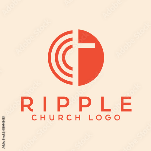 Christian church cross and ripple vector logo design.