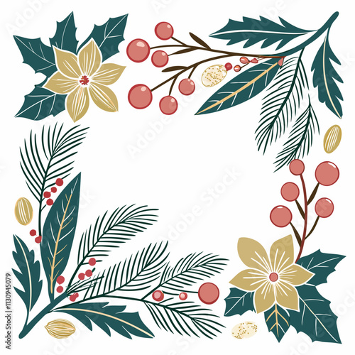  A beautifully decorated Christmas frame vector artwork featuring festive elements, perfect for holiday-themed projects, cards, invitations, and decorations.