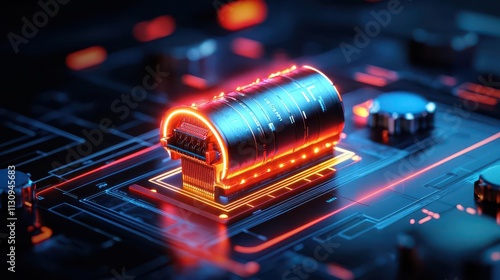 Detailed blueprintstyle illustration of a highcapacity battery undergoing a swap process photo