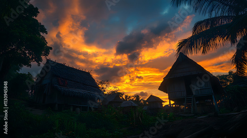 Tranquil Sunset Over a Rungus Village Emphasizing Harmony with Nature photo