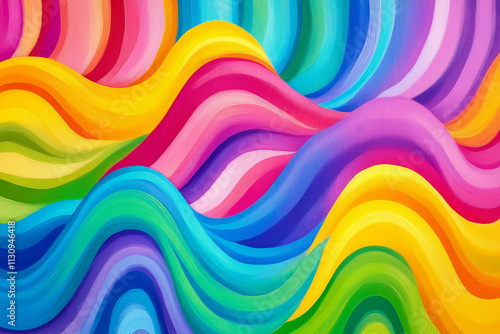 A lively vibrant background filled with cascading waves of rainbow hues, blending seamlessly into an energetic flow. photo