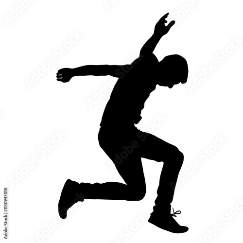 Silhouette of a person in mid-air, showcasing dynamic movement and energy against a transparent background.