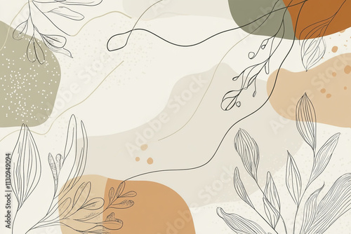 A painting of leaves and flowers with a beige background. The painting has a calming and peaceful mood