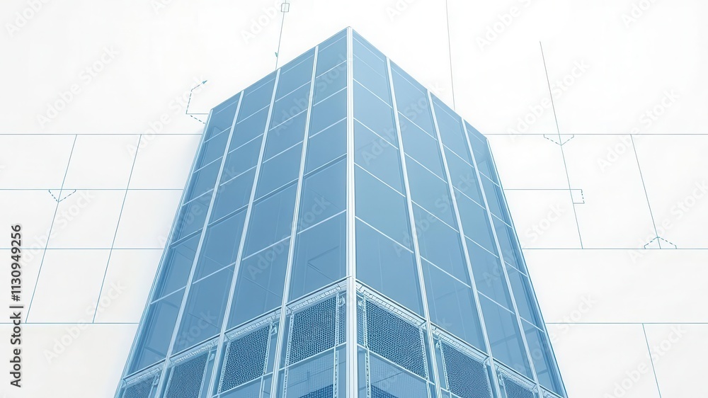 Obraz premium Blue print photo effect mockup with white background and grid lines, mockup, architecture, technology