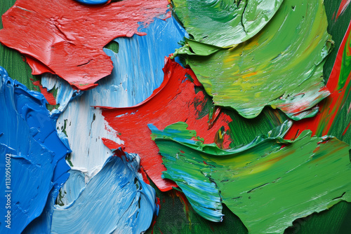 A creative abstract colorful background with painterly strokes in shades of red, green, and electric blue. photo