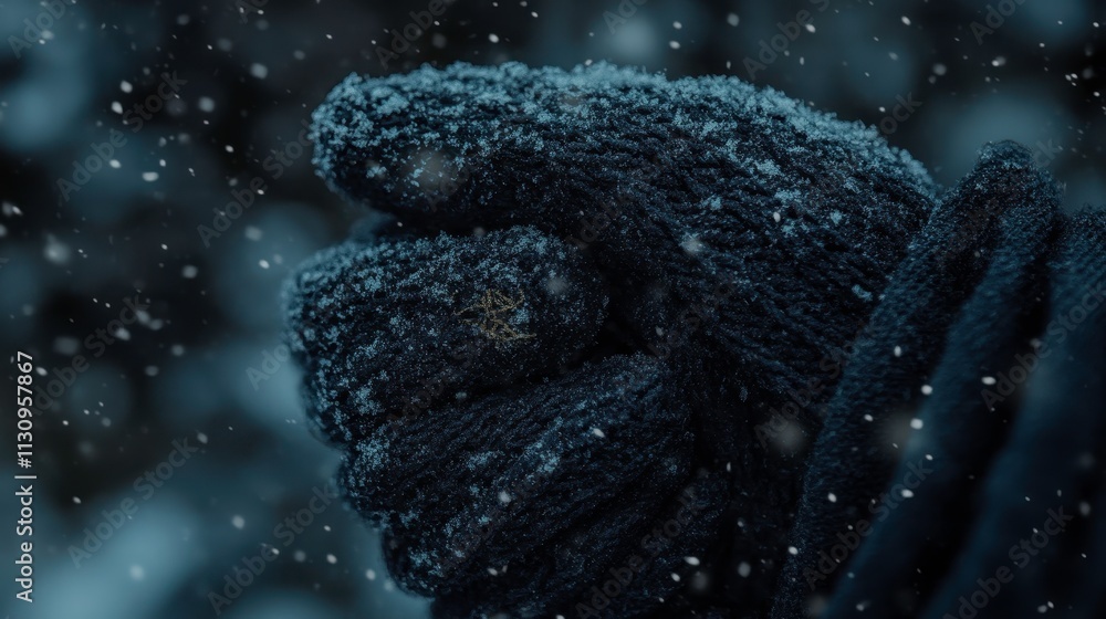 Fototapeta premium Frosty Gloves in Snowy Winter Scene