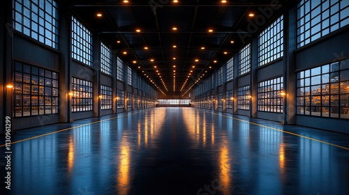 An empty modern building offers space for an office or warehouse, ideal for showcasing interior design, architecture, and real estate