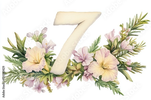 Watercolor Floral Number Seven. photo