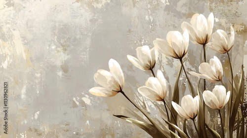 White Tulips with Muted Gray Gradient Backdrop Enhancing Floral Details