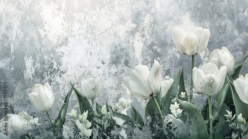 Soft Floral Arrangement of White Tulips Against Abstract Background