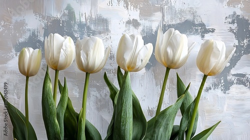 Soft and Elegant White Tulips Floral Composition Against Abstract Background