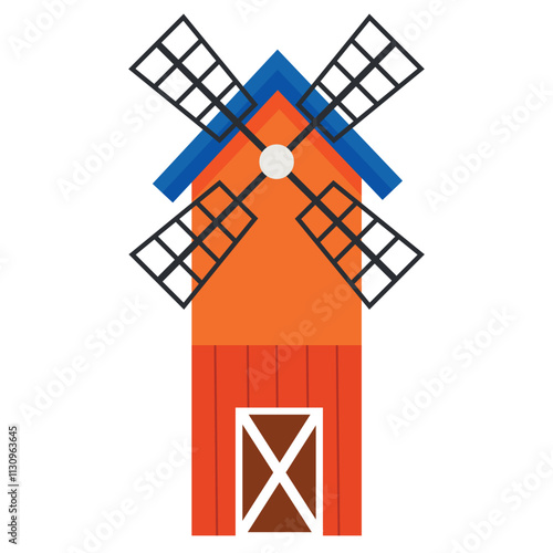 Windmill farm barnyard element. Countryside gathered the harvest. Funny childish agriculture, farming