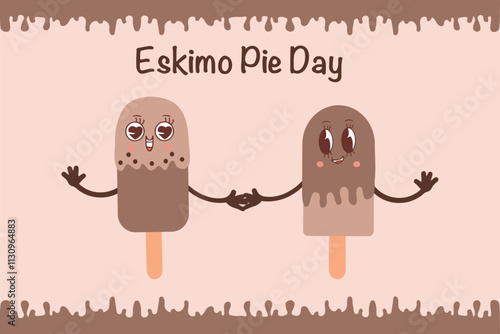 January 24 is a sweet holiday, International Eskimo Pie Day. Holiday banner, flyer, postcard. Kawaii popsicle ice cream on a stick. Mocha Mousse