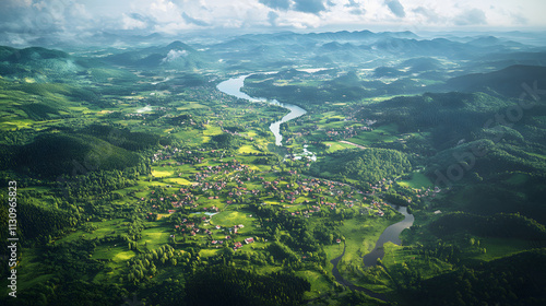 Aerial View of the Lush and Harmonious Sorbian Landscapes: Nature and Culture Combined photo