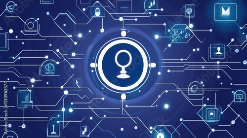 Abstract digital network; central webcam icon.