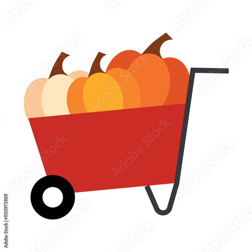 Garden cart with pumpkins barnyard element. Countryside gathered the harvest. Funny childish agriculture, farming