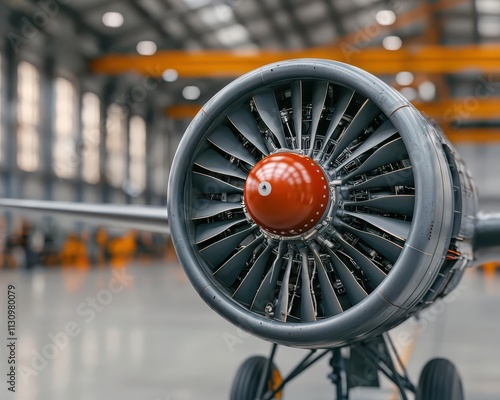 Restoration of a WWII airplane engine in a hangar filled with vintage aircraft photo