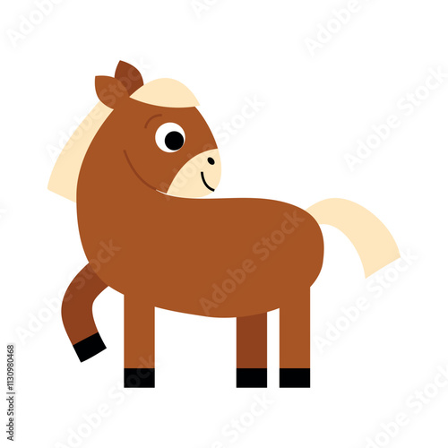 Horse domestic animal. Funny childish agriculture, farming. Countryside farm barnyard  