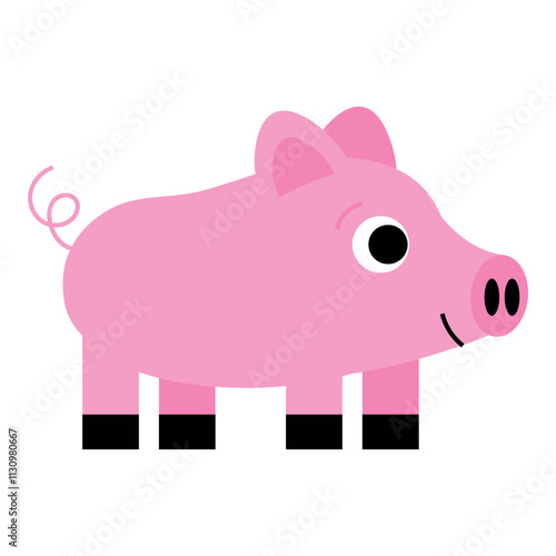 Pig domestic animal. Funny childish agriculture, farming. Countryside farm barnyard 