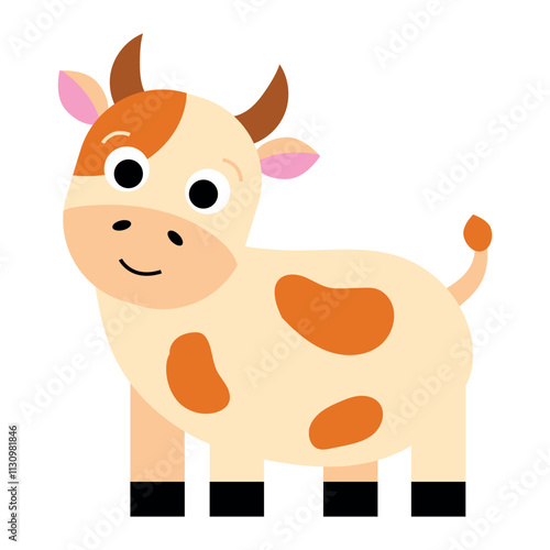 Cow domestic animal. Funny childish agriculture, farming. Countryside farm barnyard 