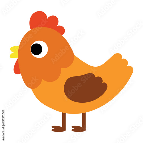 Chicken domestic animal. Funny childish agriculture, farming. Countryside farm barnyard Для Интернета