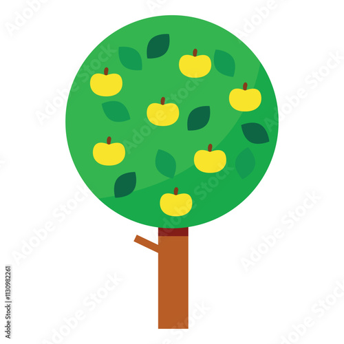 Apple tree garden barnyard element. Countryside gathered the harvest. Funny childish agriculture, farming