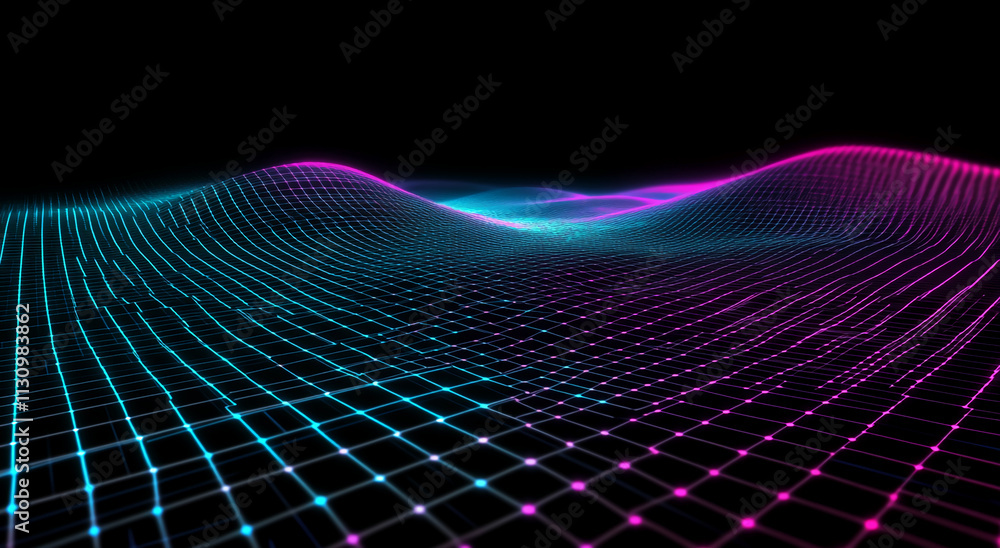 Fototapeta premium Digital wave patterns create a mesmerizing visual experience in vibrant pink and blue hues