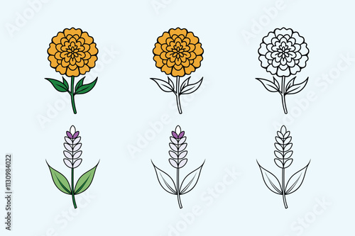 Three Style Lavender and Marigold Flower Art Pack