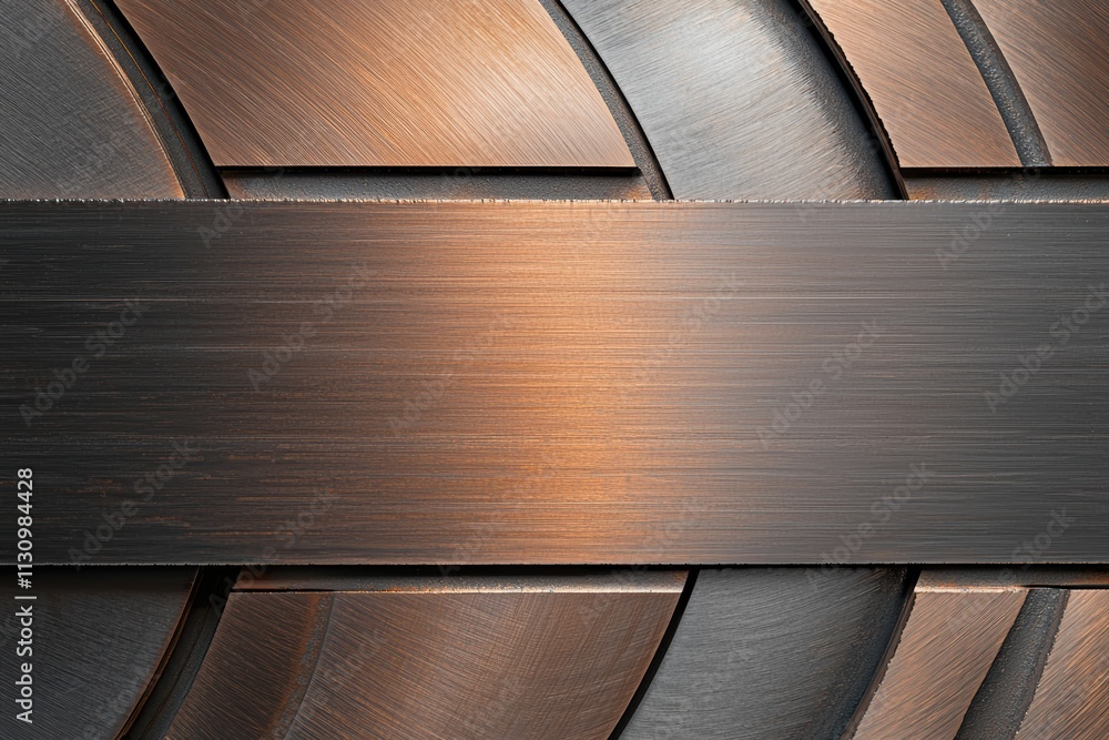 Obraz premium Scientific strength of materials concept. A close-up view of layered metallic textures featuring bronze, copper, and steel with a brushed finish, creating a modern industrial aesthetic.