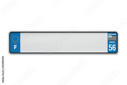 New Car number plate of France. Vehicle registration license of french region Brittany