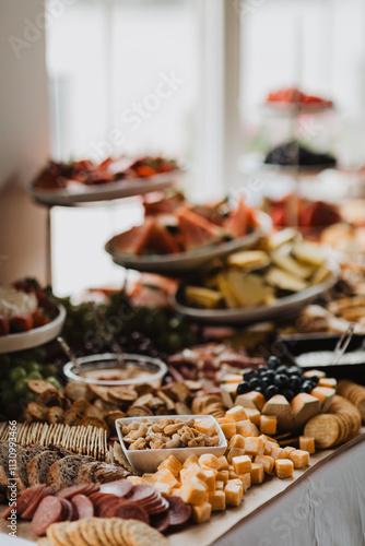 Fotografija Lavish Grazing Table Display Featuring Fresh Fruits, Artisan Cheeses, Crackers,