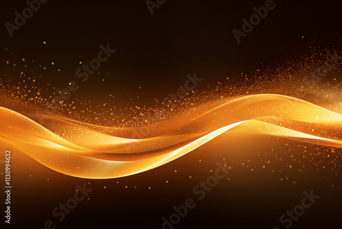 An abstract shiny golden wave design element flowing on dark background, for New Year's Eve celebrations, festive invitations, or elegant greetings, photo