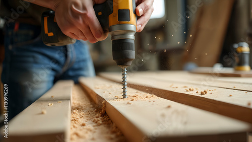 Carpenter Working on Deck Installation photo