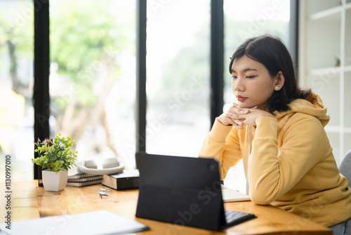 Free Download Asian girl student online learning class study online video call zoom teacher, Happy asian girl learn english language online with computer laptop. - GFXLoad