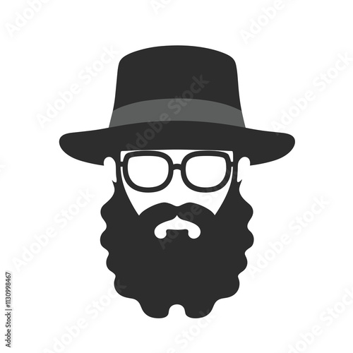 Icon of a Jew Rabbi with a beard and a hat. Vector illustration